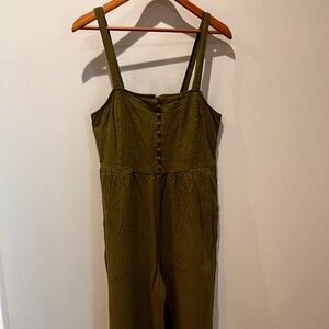 Madewell Linen Wide-Leg Tank Jumpsuit in Olive Green, Size 12